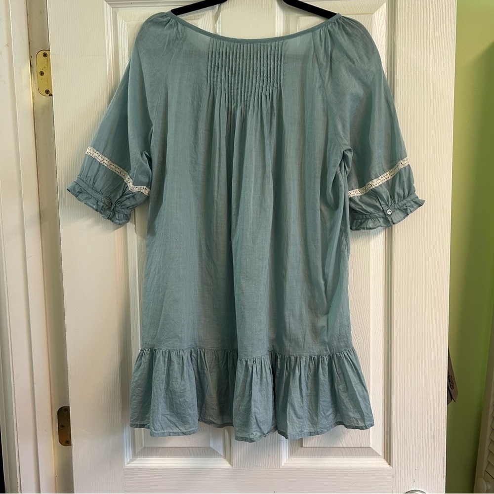 Sundance Pleated Blue Tunic Peasant Cottagecore Cotton Prairie Romantic Sz Med - Picture 10 of 10